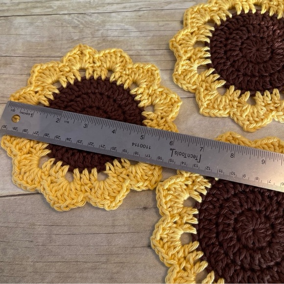 Set of Three Brown Centered Sunflowers Doilies/Coasters 6 Inches With Petals - Picture 6 of 7